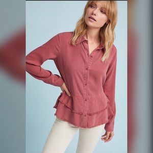ANTHROPOLOGIE Chambray Peplum Buttondown